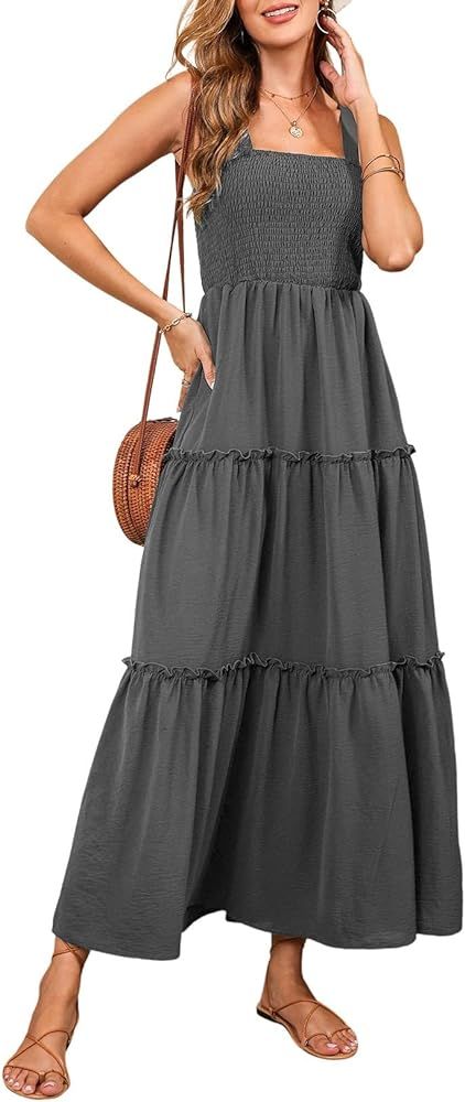 Dokotoo Summer Dress Casual Womens Sleeveless Midi Dress with Pockets Pleat Long Tiered Maxi Dres... | Amazon (US)