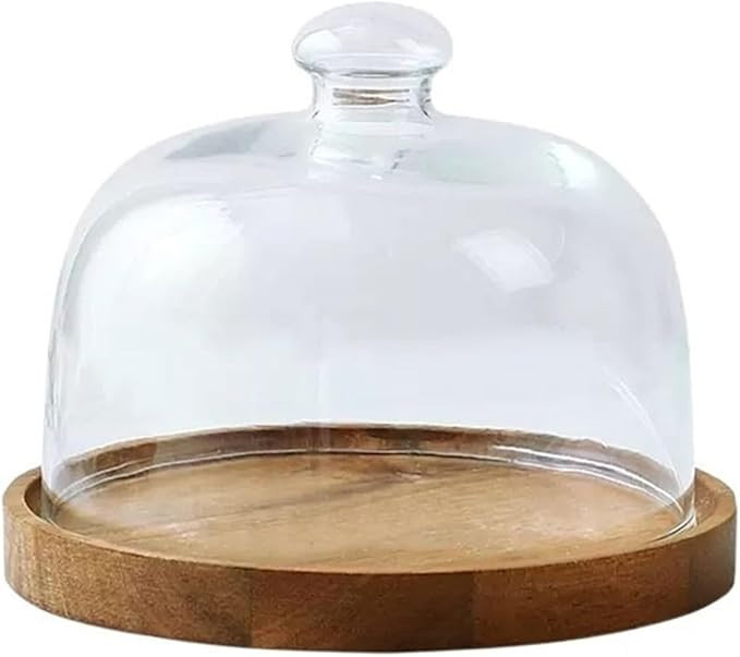 Cake Stand High Grade Wooden Cake Plate Transparent Glass Cover Dessert Table Bread Dim Sum Displ... | Amazon (US)