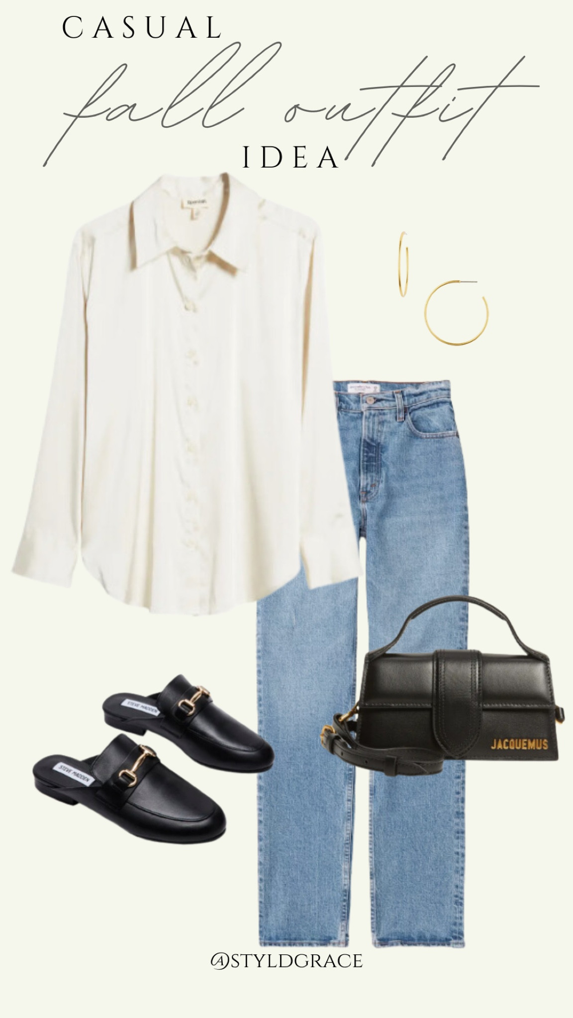 Casual fall outfit idea 

Top: Nordstrom 
Pants: A&F
Bag: Jacquemes
Shoes: Steve Madden 

Satin shirt, satin shirt outfit, neutral fall outfit, easy fall outfit, black & white fall outfit, mom style, fall mom outfit 

#LTKfindsunder100