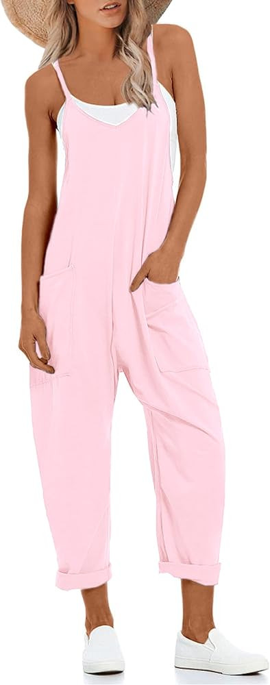 Lentta Women's Causal Jumpsuits V Neck Sleeveless Harem Overalls Stretchy Adjustable Strap Romper... | Amazon (US)