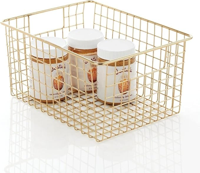 mDesign Farmhouse Decor Metal Wire Stackable Food Storage Organizer Bin Basket with Handles - for... | Amazon (US)
