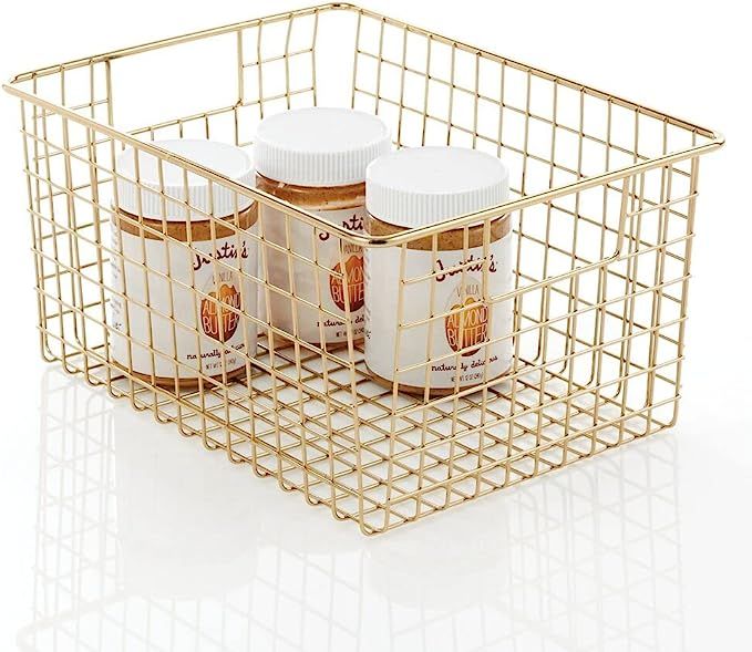 mDesign Farmhouse Decor Metal Wire Stackable Food Storage Organizer Bin Basket with Handles - for... | Amazon (US)