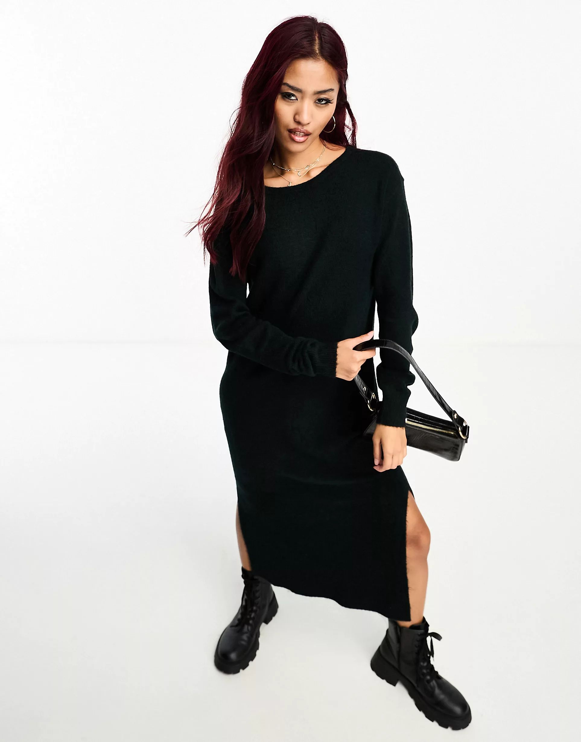 Vero Moda knitted jumper midi dress in black | ASOS (Global)