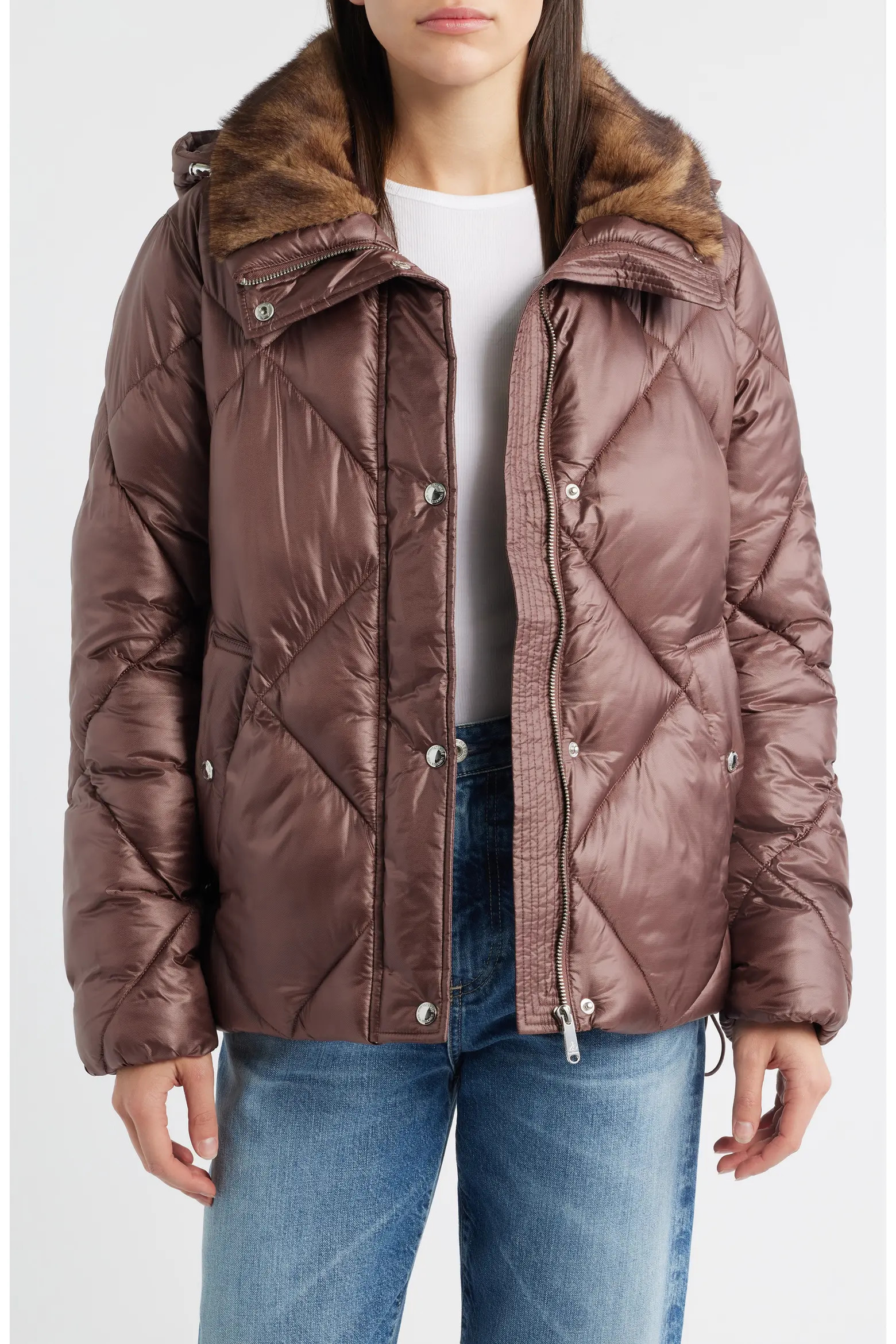 Diamond Quilted Puffer Jacket with Faux Fur Hood (Women) | Nordstrom | Nordstrom
