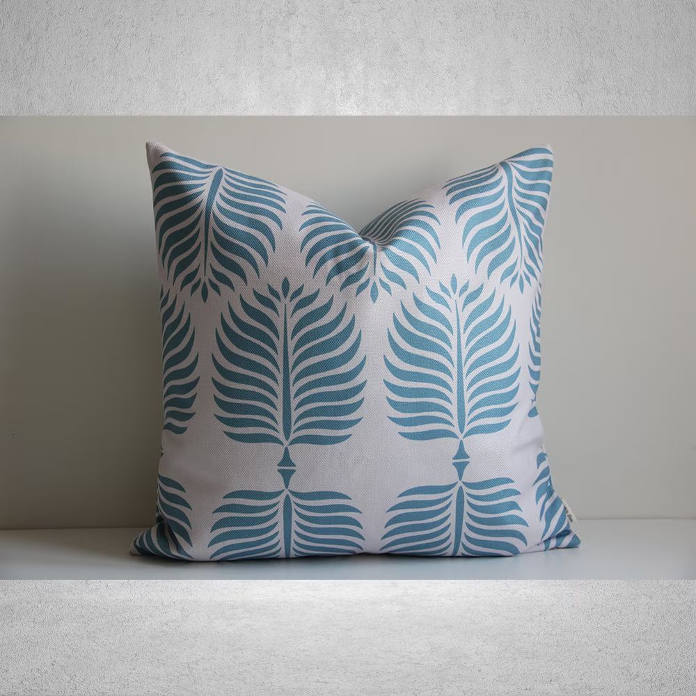 Blue / Green / Navy Palm Tree Leaves Throw Pillow Cover - Decorative Cushion Cover, Tropical Pill... | Etsy (US)
