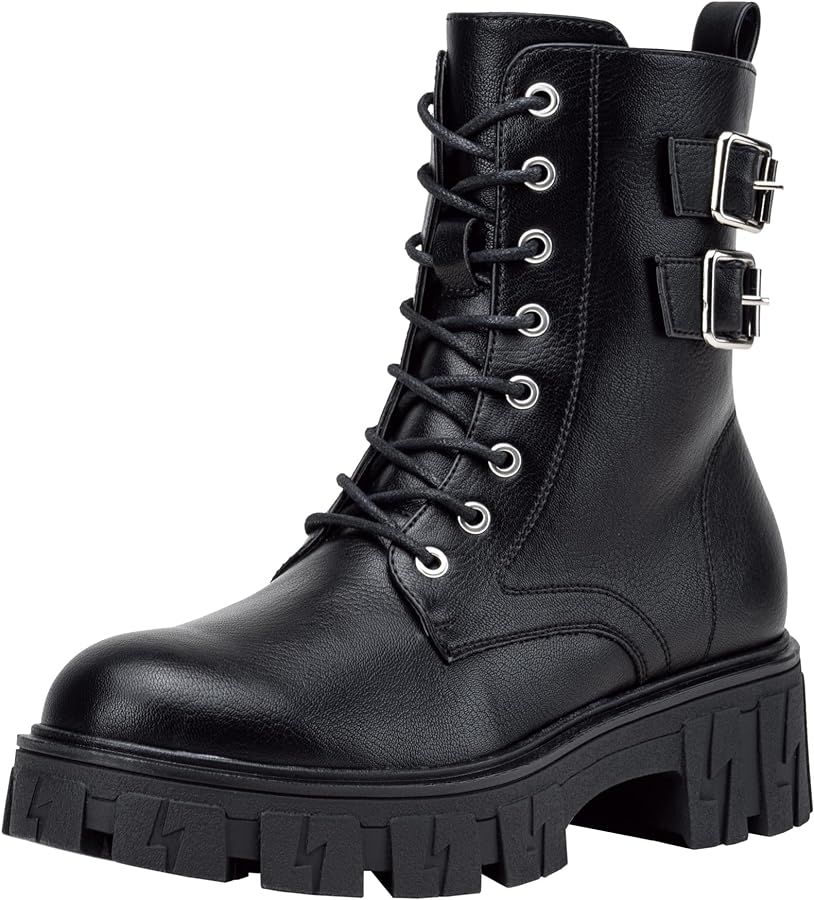 Vepose Women's 9612 Combat Boots, Platform Ankle Booties Lace-up Lug Sole Inner Zipper | Amazon (US)