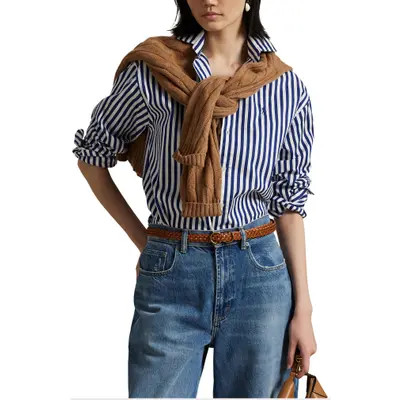Polo Ralph Lauren Stripe Relaxed Fit Cotton Button-Up Shirt in 1323 Fall Royal/White at Nordstrom, Size Xx-Small | Nordstrom