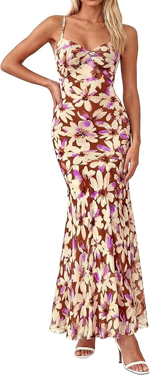 BTFBM Summer Dresses for Women 2026 Spaghetti Straps Sundress Twist Knot Mesh Mermaid Wedding Gue... | Amazon (US)