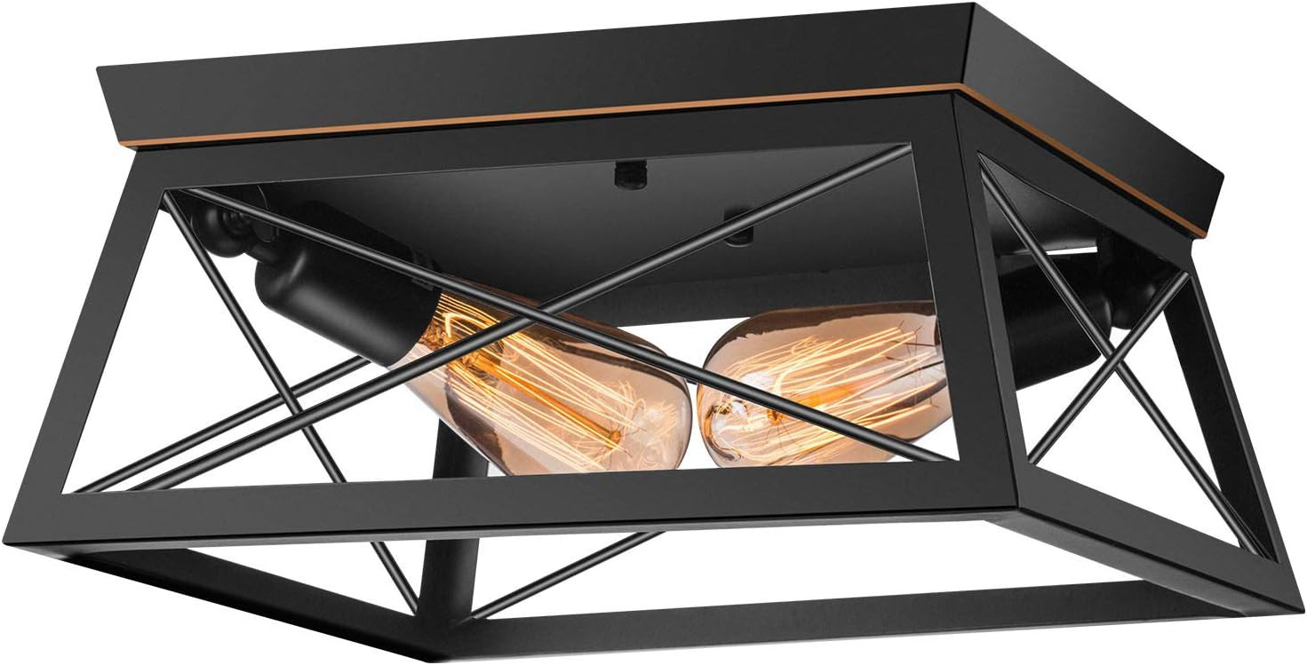 Pynsseu Industrial Ceiling Light, 2 Lights Farmhouse Semi Flush Mount Ceiling Fixture for Kitchen... | Amazon (US)