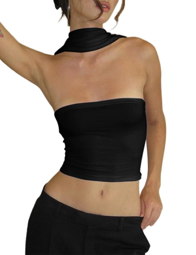 PICPUNMAK Women Sexy Strapless Halter Tube Top Hollow Out Sleeveless Solid Slim Bandeau Tops Off ... | Amazon (US)