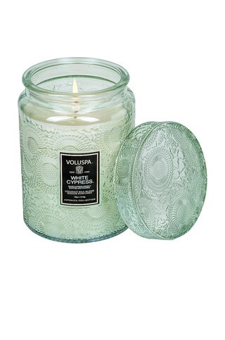 Voluspa White Cypress Large Jar Candle in Woody from Revolve.com | Revolve Clothing (Global)