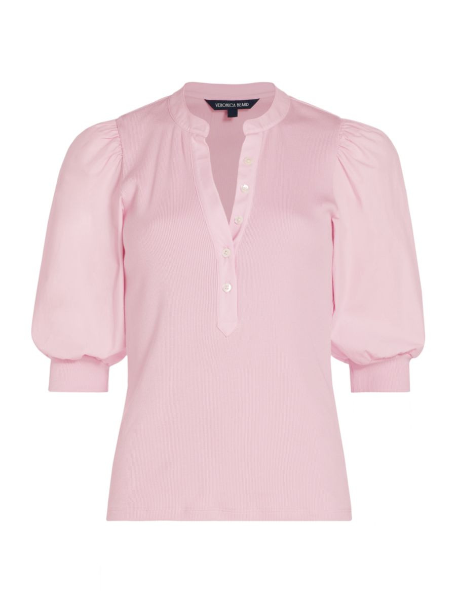 Coralee Rib-Knit Puff-Sleeve Top | Saks Fifth Avenue