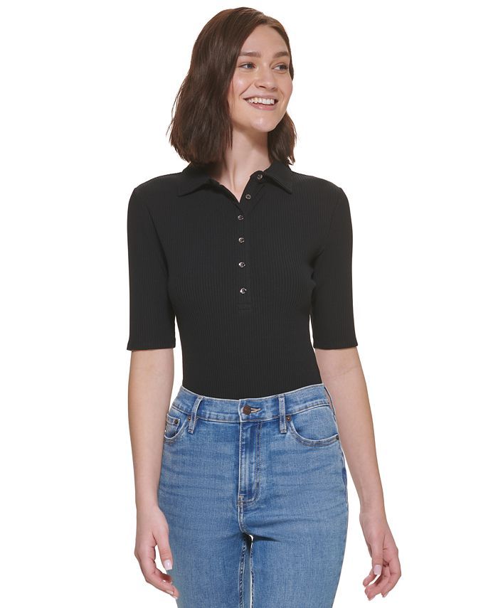 Calvin Klein Jeans Ribbed Elbow-Sleeve Bodysuit & Reviews - Tops - Juniors - Macy's | Macys (US)
