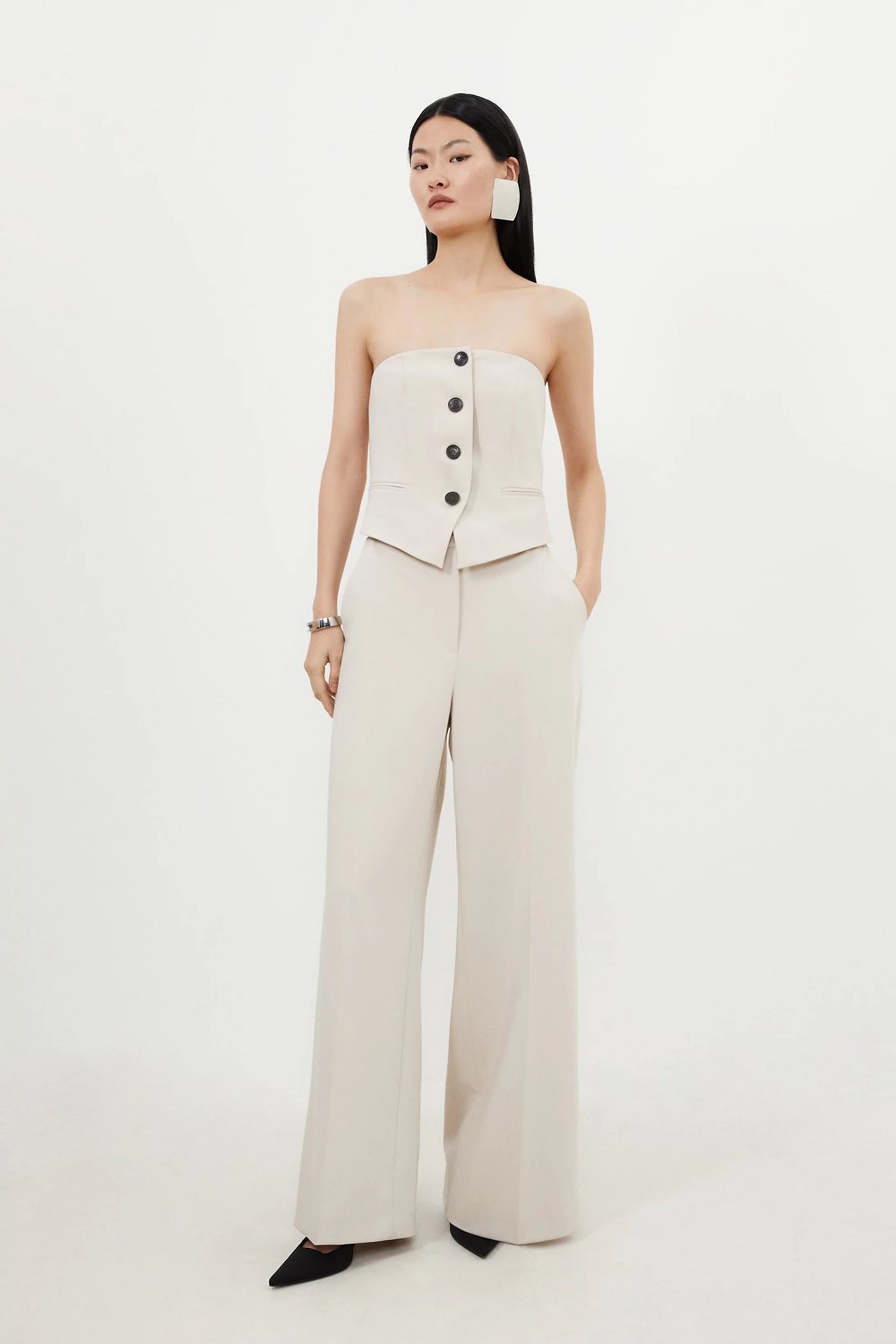 Tailored Bandeau Button Detail Jumpsuit | Karen Millen US