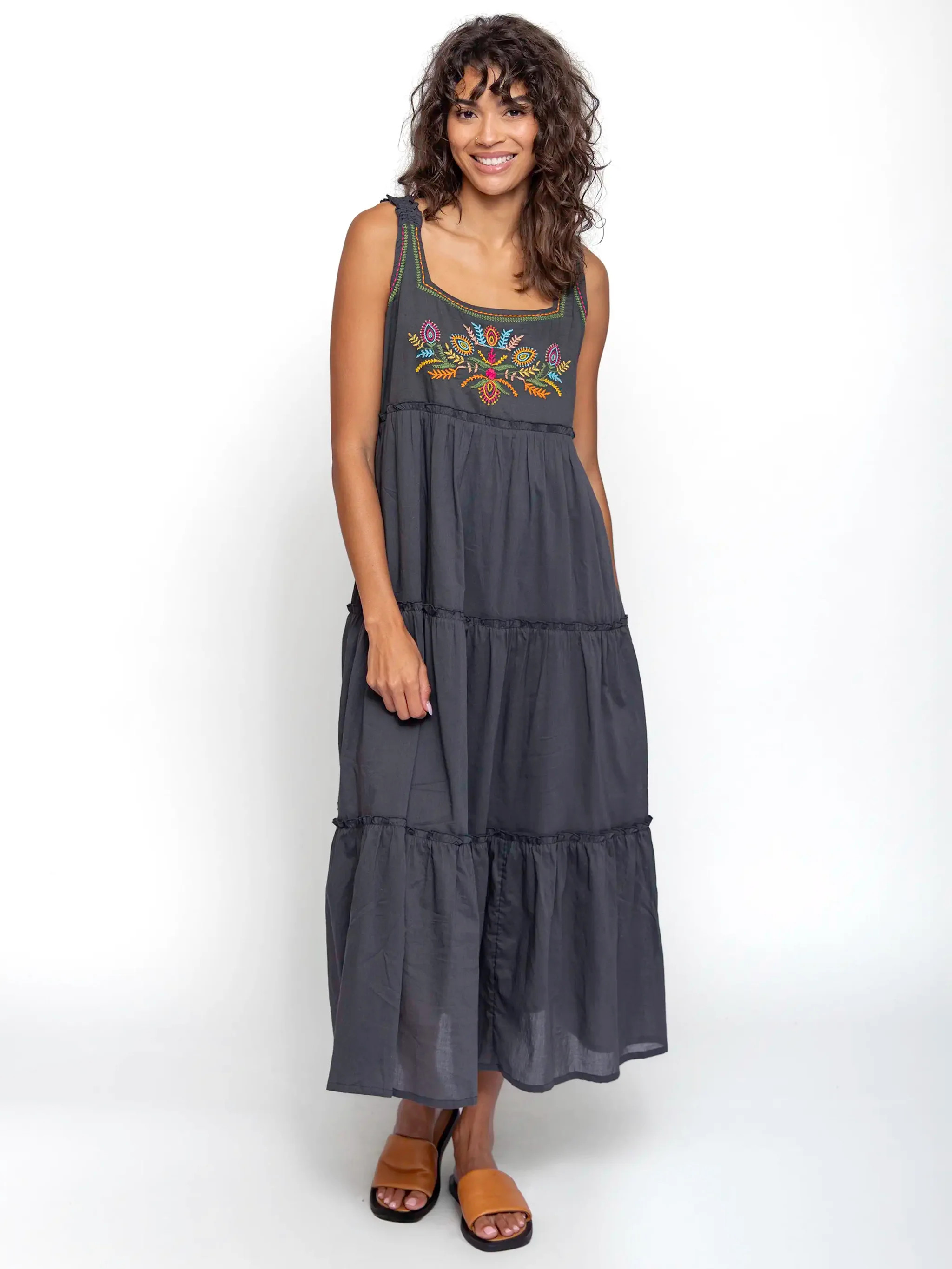 Adele Embroidered Cotton Maxi Dress | Natural Life