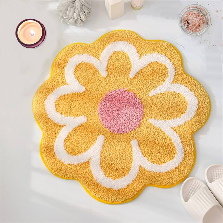YRXRUS Flower Shaped Bathroom Rugs, Round Yellow Bath Rug, Ultra Soft & Absorbent Flower Bath Rug... | Amazon (US)