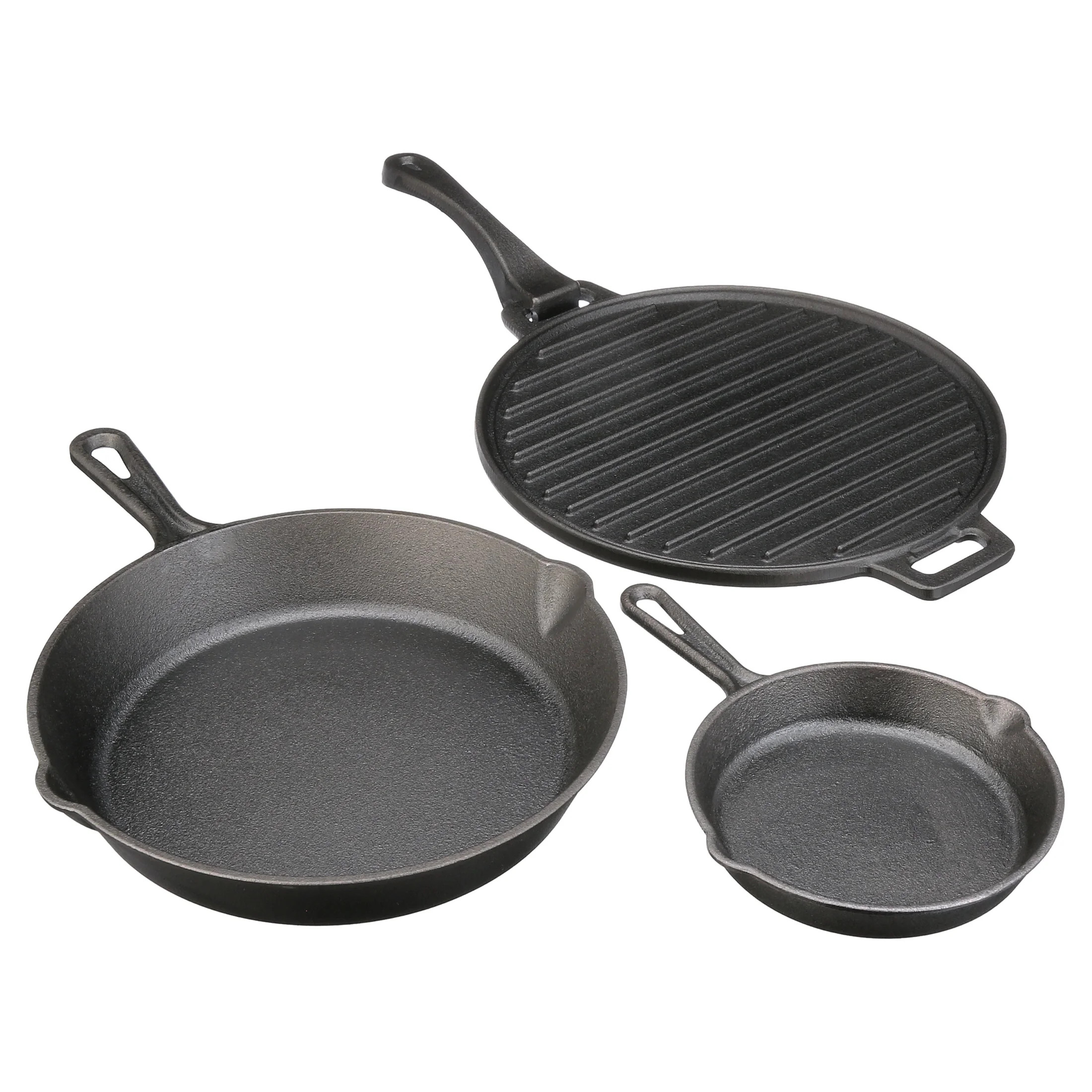 Ozark Trail 4-Piece Cast Iron Skillet Set with Handles and Griddle, Pre-Seasoned, 6", 10.5", 11" | Walmart (US)