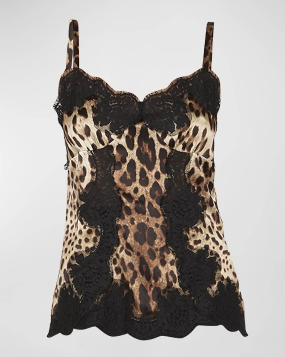 Dolce&Gabbana Leopard-Print Lace-Trim Silk Camisole Top | Neiman Marcus