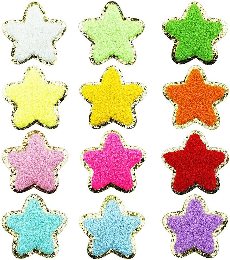 SaktopDeco 12 PCS Star Patches Golden Edges Iron On Patch Chenille Embroidery Fabric Patche Sew O... | Amazon (US)