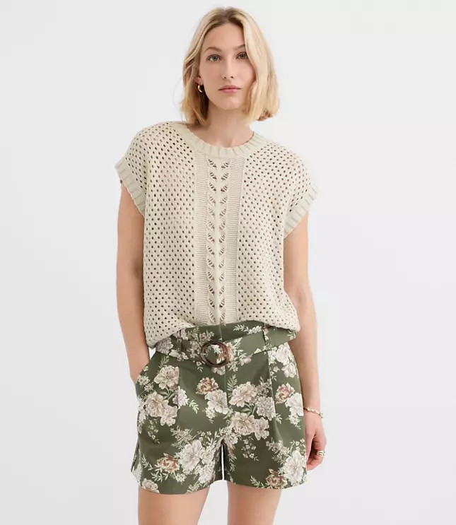 Mixed Pointelle Cap Sleeve Sweater | LOFT