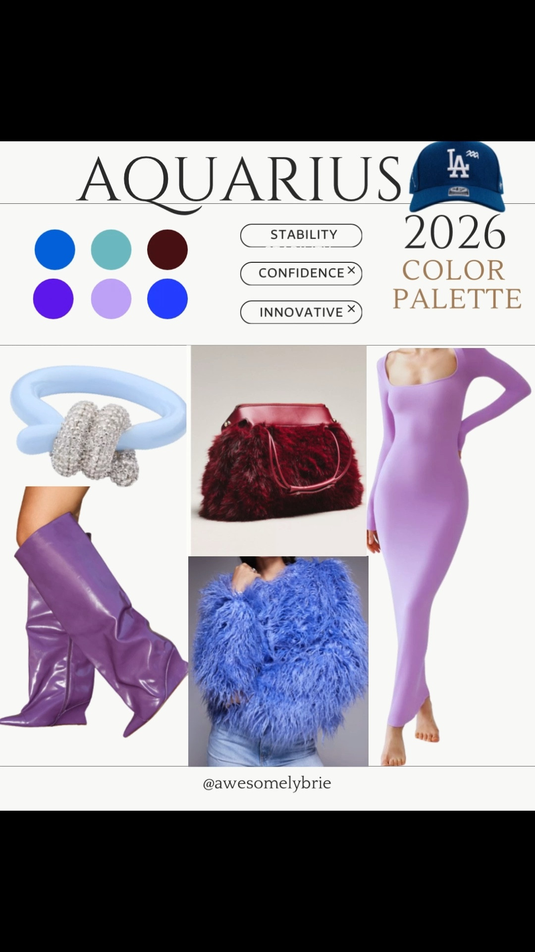 It’s still Aquarius season and if you’re wondering how to make your luck a little bit better this year here is the 2026 color palette for Aquarius’s.

Choosing the colors, blue turquoise, burgundy, violet lilac, and electric blue should make your year wavy!


#2026 #Accessories #Aquarius #Style #Dresses #zodiacc

#LTKstorytime #LTKSaleAlert