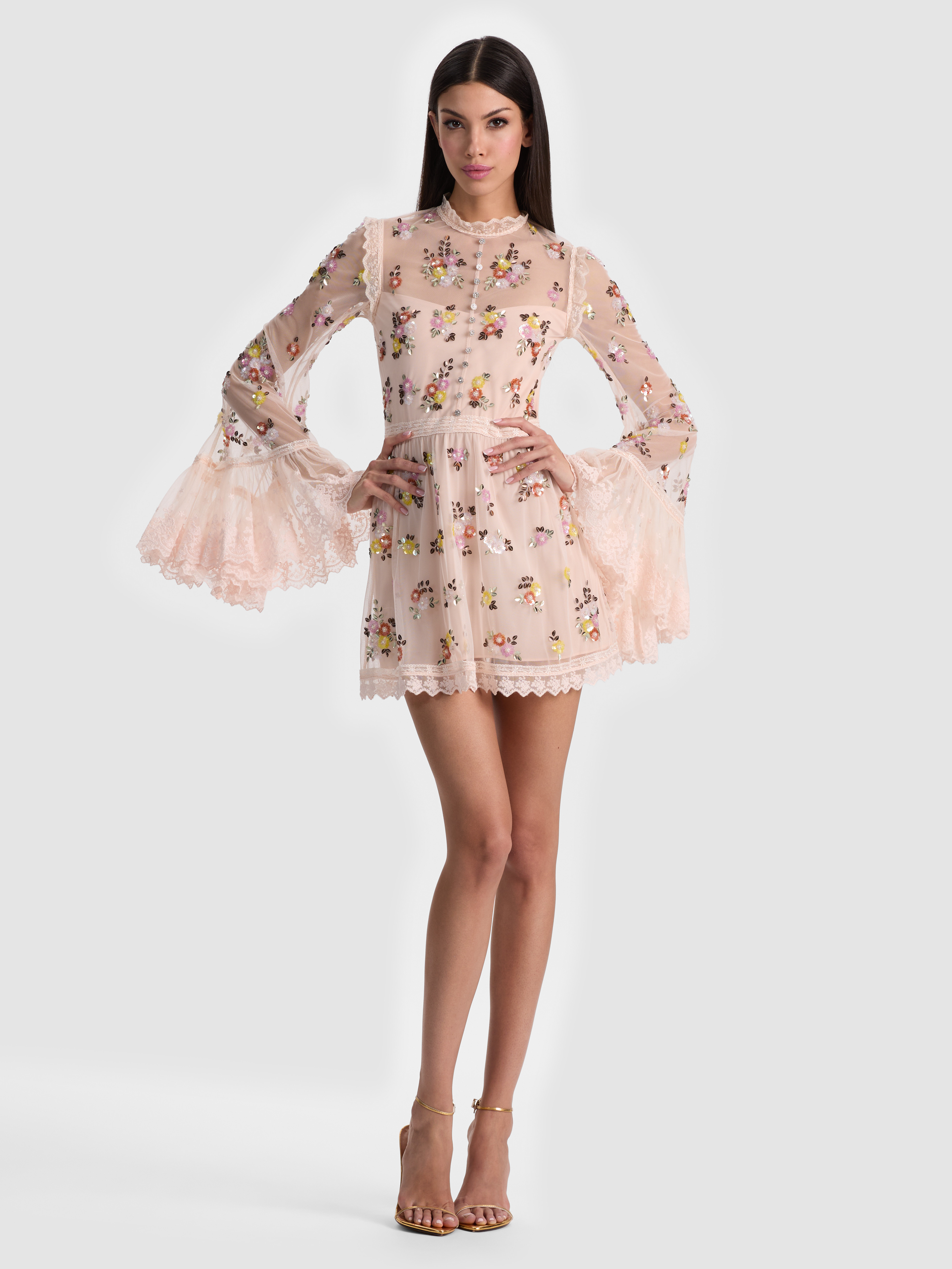 alice + olivia ALLEGRA EMBELLISHED LACE MINI GOWN | Alice + Olivia
