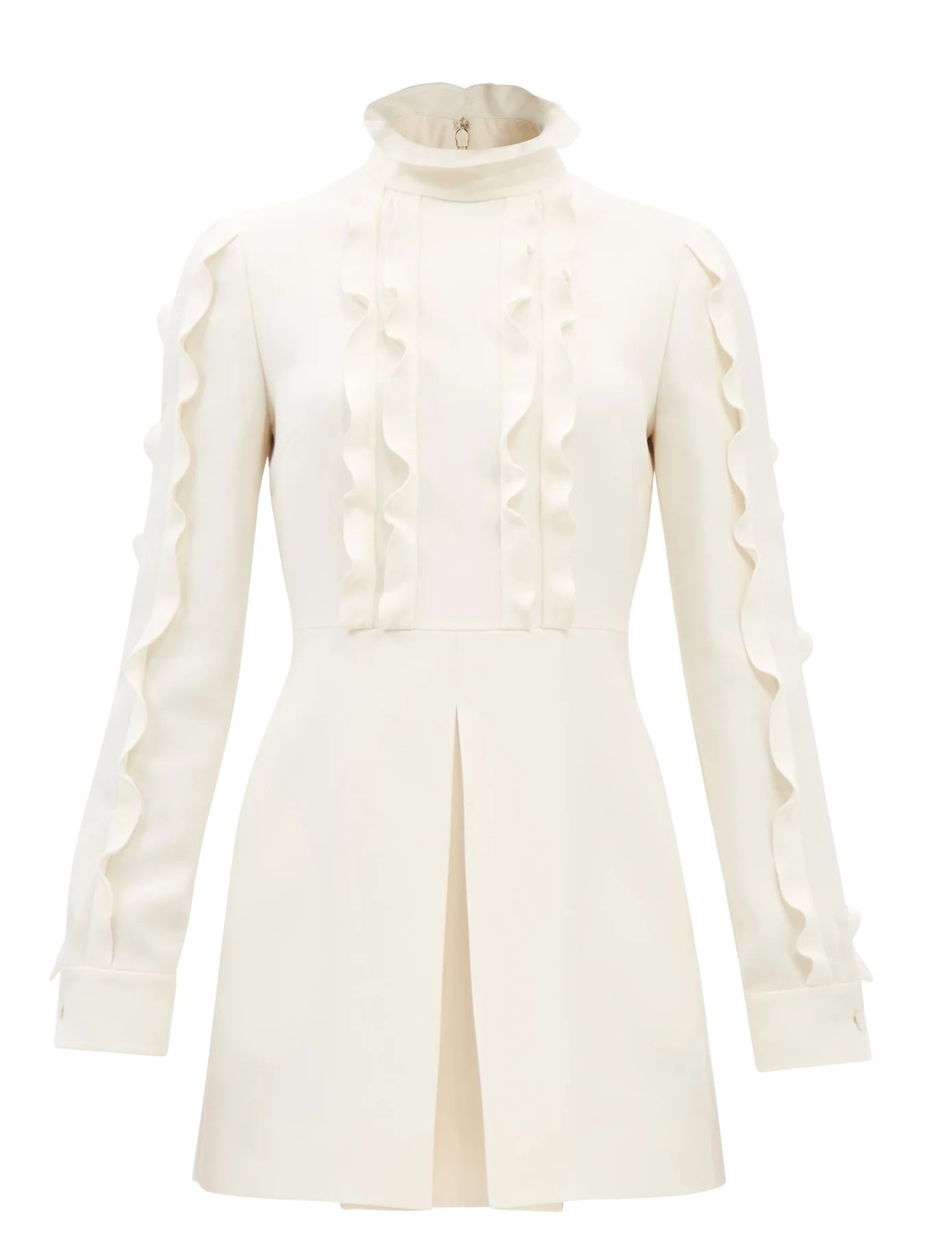 Ruffled high-neck wool-blend crepe mini dress | Valentino | Matches (UK)