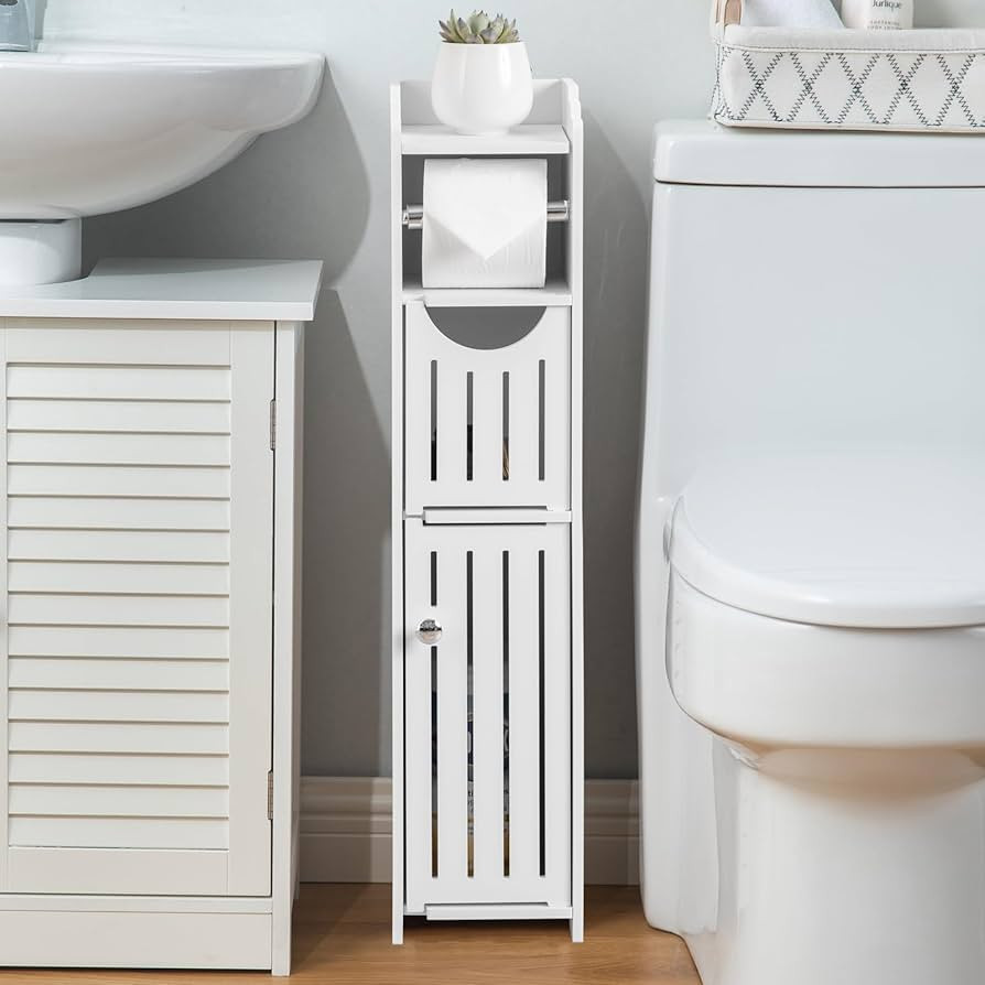 AOJEZOR Bathroom Storage Cabinet: Toilet Paper Holder Fit for Mega Roll - White | Amazon (US)