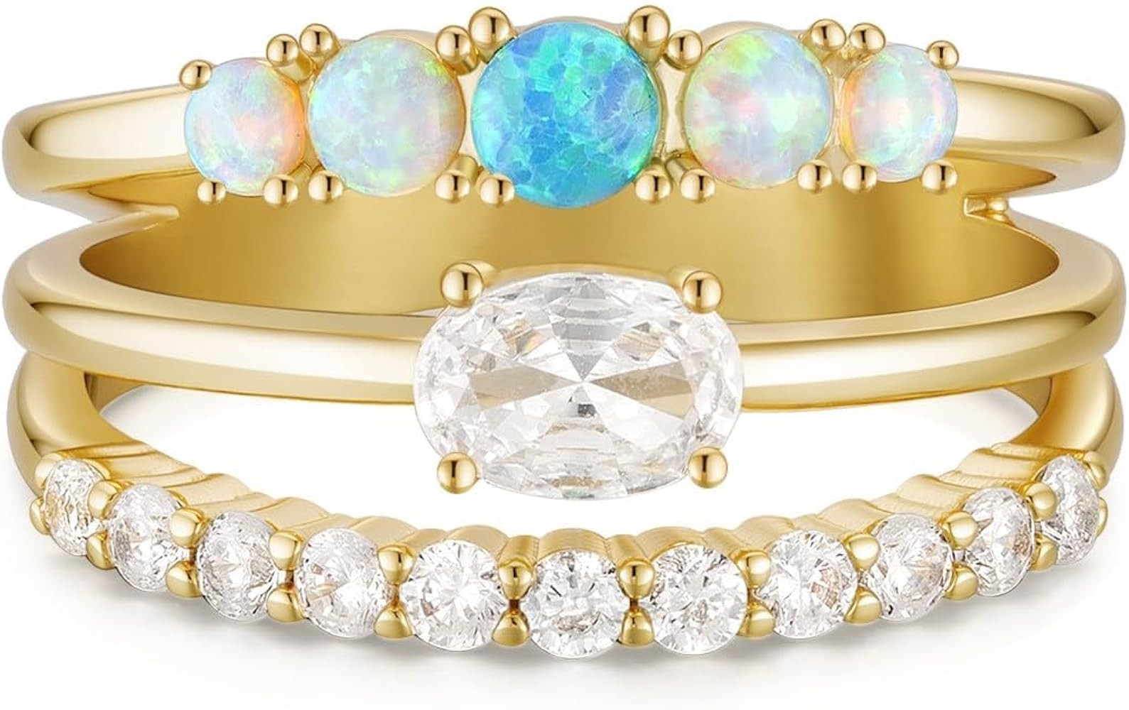 14k Gold Rings For Women,Dainty Chunky Gold Stacking Rings, 3-in-1 One Piece Ring,Trendy CZ & Opa... | Amazon (US)