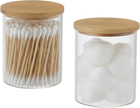 Glass Apothecary Jars, 2 Pack Qtip Holder Dispenser Glass Bathroom Vanity Jars Containers Organiz... | Amazon (CA)