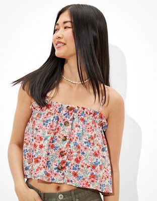 AE Printed Button-Up Tube Top | American Eagle Outfitters (US & CA)