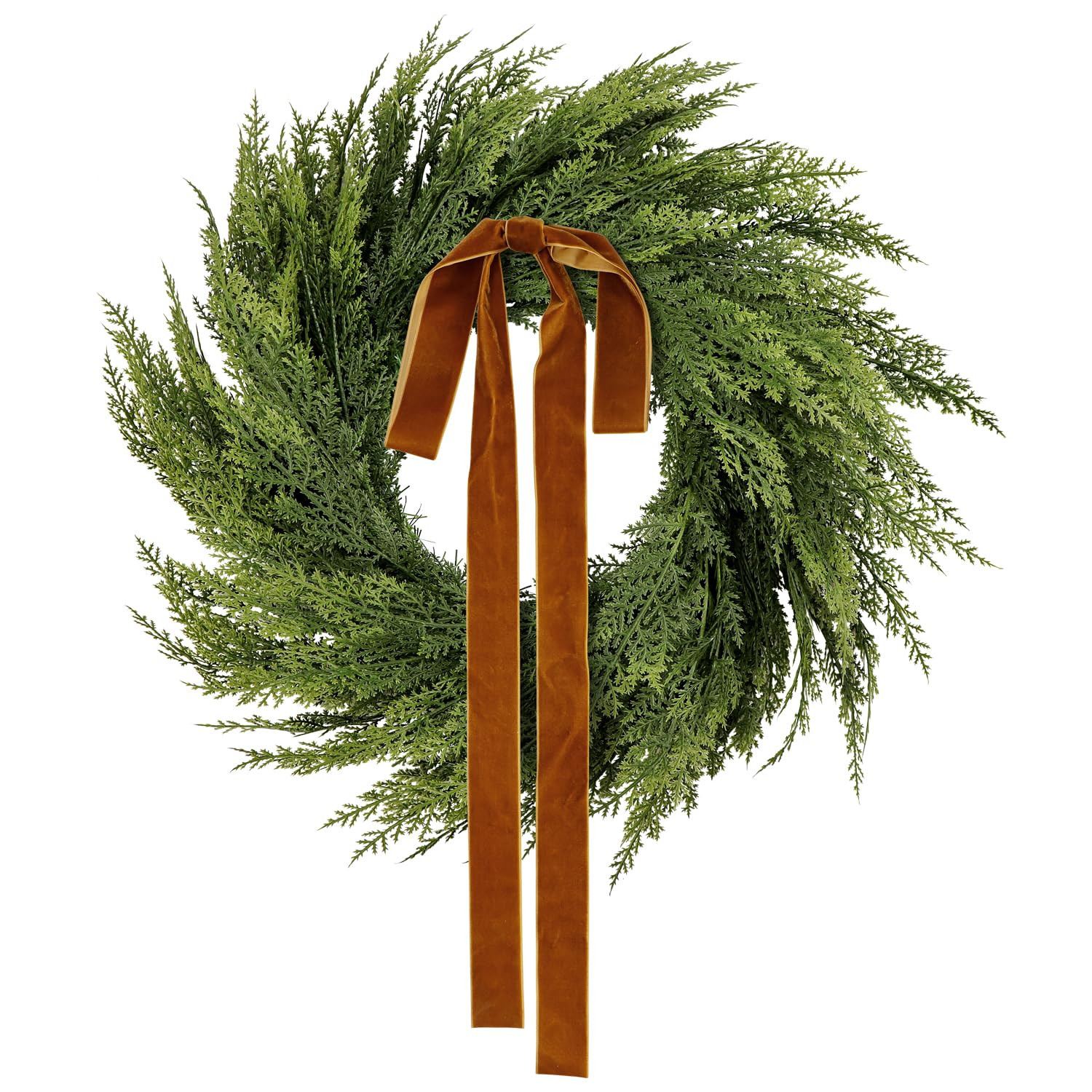 Christmas Wreaths for Front Door 22 Inch Real Tounch Artificial Cedar Pine Wreath with Velvet Bow... | Amazon (CA)
