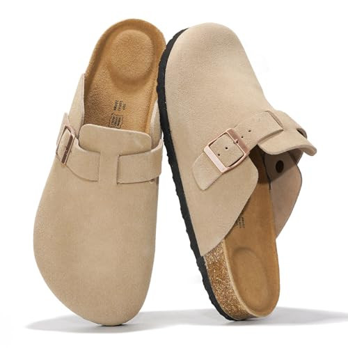 Project Cloud Mens Clogs - Full Grain Genuine Leather Memory Foam Clogs for Men Arch Support Cork Footbed - Non Slip Platform Mules (Brooklyn, SANSUE,13) Sand Suede | Amazon (US)