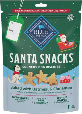 Blue Buffalo Christmas Santa Snacks Crunchy Dog Biscuits, Natural Holiday Treats, Baked with Oatm... | Chewy