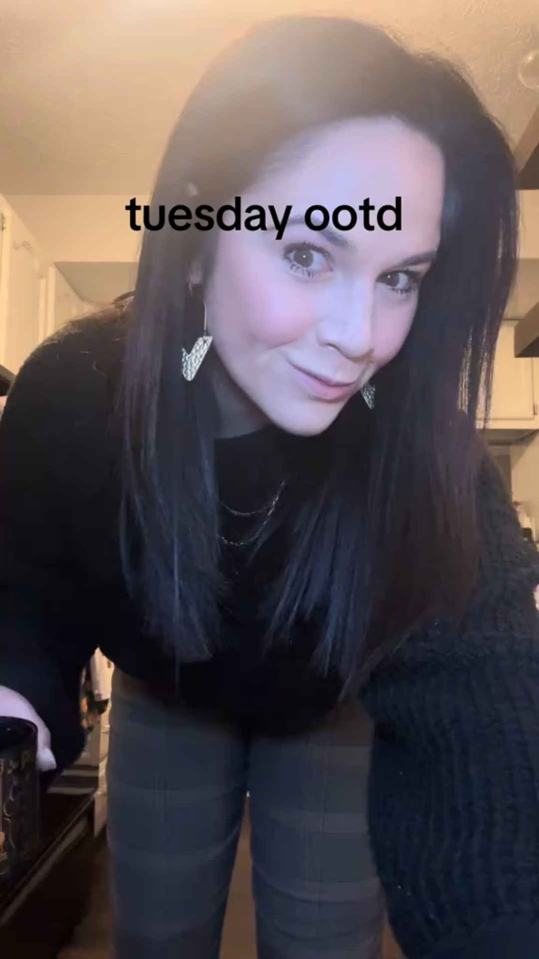 black sweater, plaid pants, plaid drawstring pants, mary jane flats 

#LTKMidsize #LTKWorkwear #LTKFindsUnder50