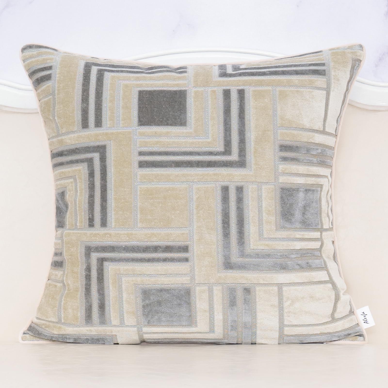 Alerfa 20 x 20 Inch Square White Gray Geometric Plaid Cut Velvet Cushion Case Modern Throw Pillow... | Amazon (US)