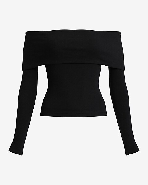 Fitted Ribbed Off The Shoulder Overlay Tee | Express