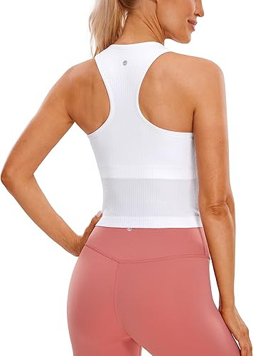 CRZ YOGA Seamless Ribbed High Neck Crop Tank Tops for Women - Longline Racerback Padded Sports Br... | Amazon (US)