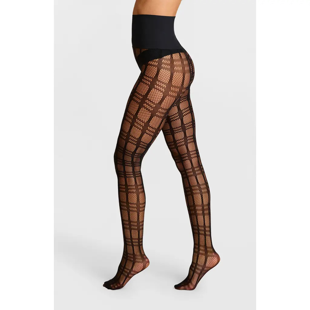 Commando Plaid Fishnet Tights in Black at Nordstrom, Size Small | Nordstrom