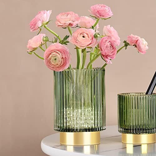 Glass Vase, Gold-Tone Metal Base , Flower Vase Decorative for Home Office Wedding Holiday Party Cele | Amazon (US)