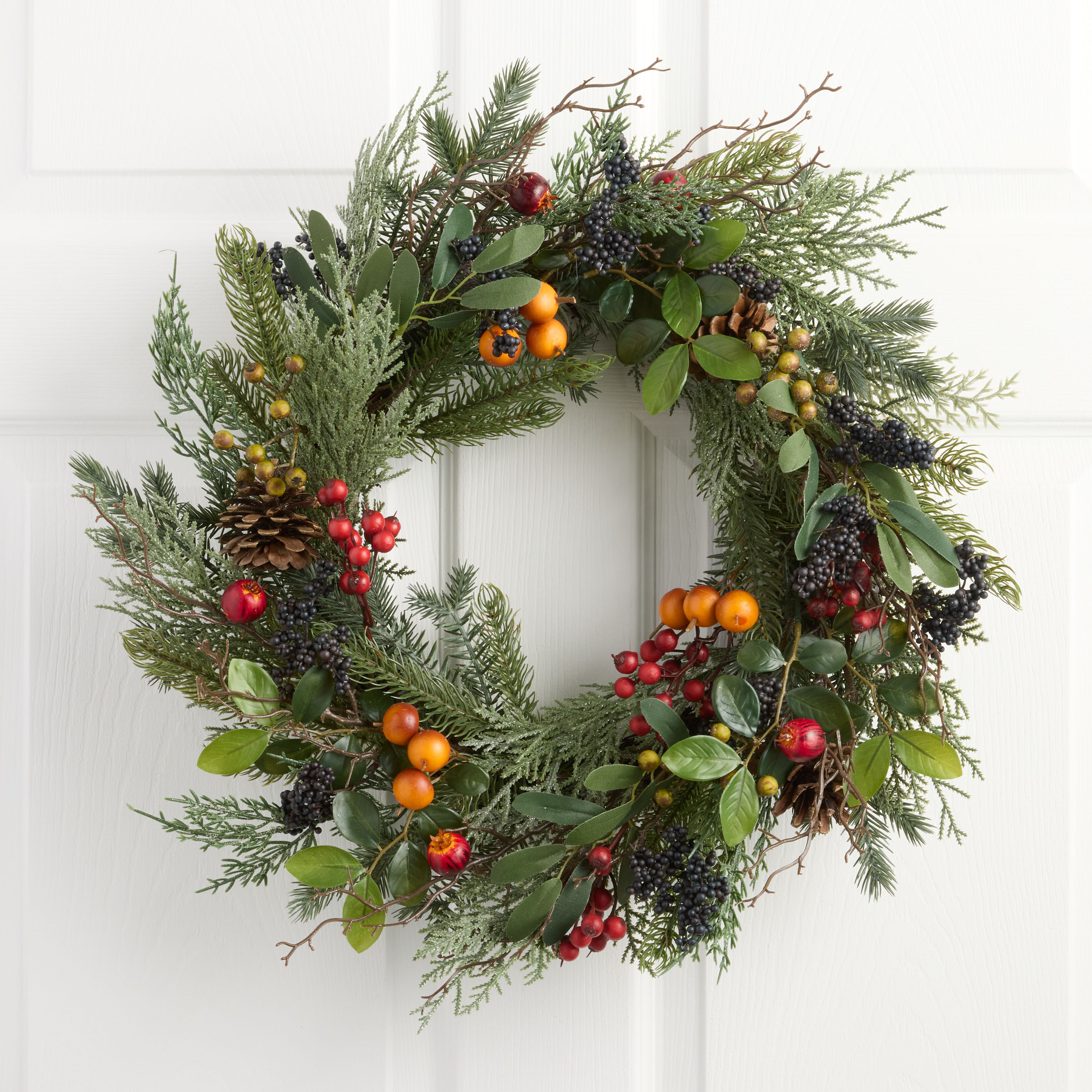Faux Pine with Mixed Winter Fruits and Pinecones Wreath | World Market