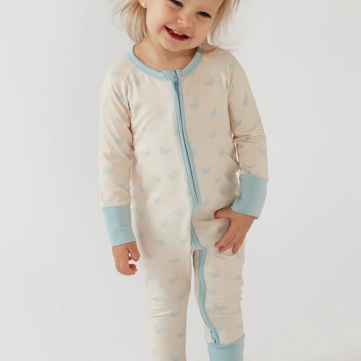 Infant Romper in Blue Butterflies | Silks Design