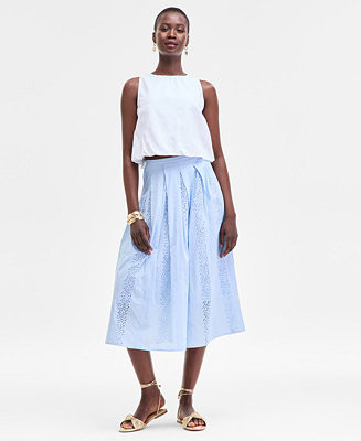 On 34th Women's Cotton Eyelet Pleated Midi Skirt, Exclusively at Macy's - Macy's | Macy's