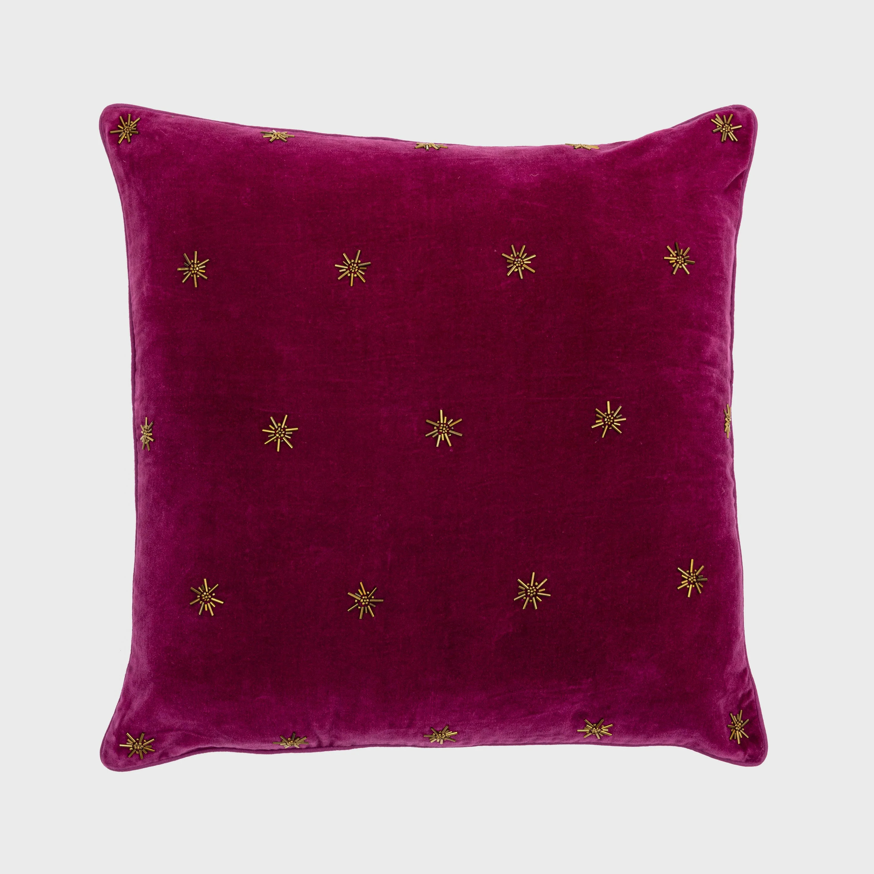 Embroidered star pillow, damson cotton velvet | Joanna Buchanan