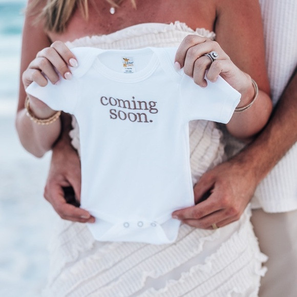White Baby Onesie with 'Coming Soon' Print | Poshmark