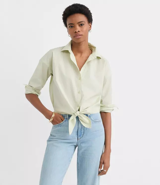 Poplin Tie Front Everyday Shirt | LOFT