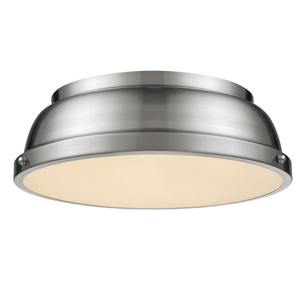 Golden Lighting Duncan 2-Light Pewter Flush Mount | The Home Depot