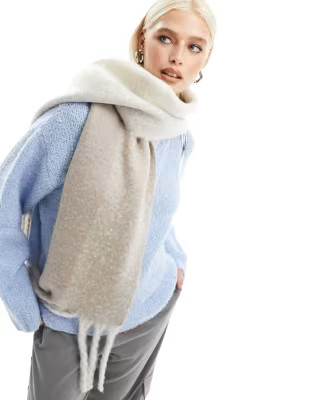 ASOS DESIGN two tone fluffy tassel scarf in natural | ASOS (Global)