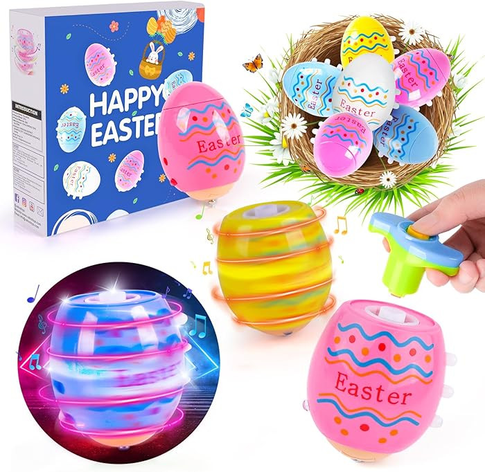 Easter Eggs Toys, 6-Pack Light Up Easter Basket Stuffers, Lighting, Singing, Spinning Tops, Party... | Amazon (US)