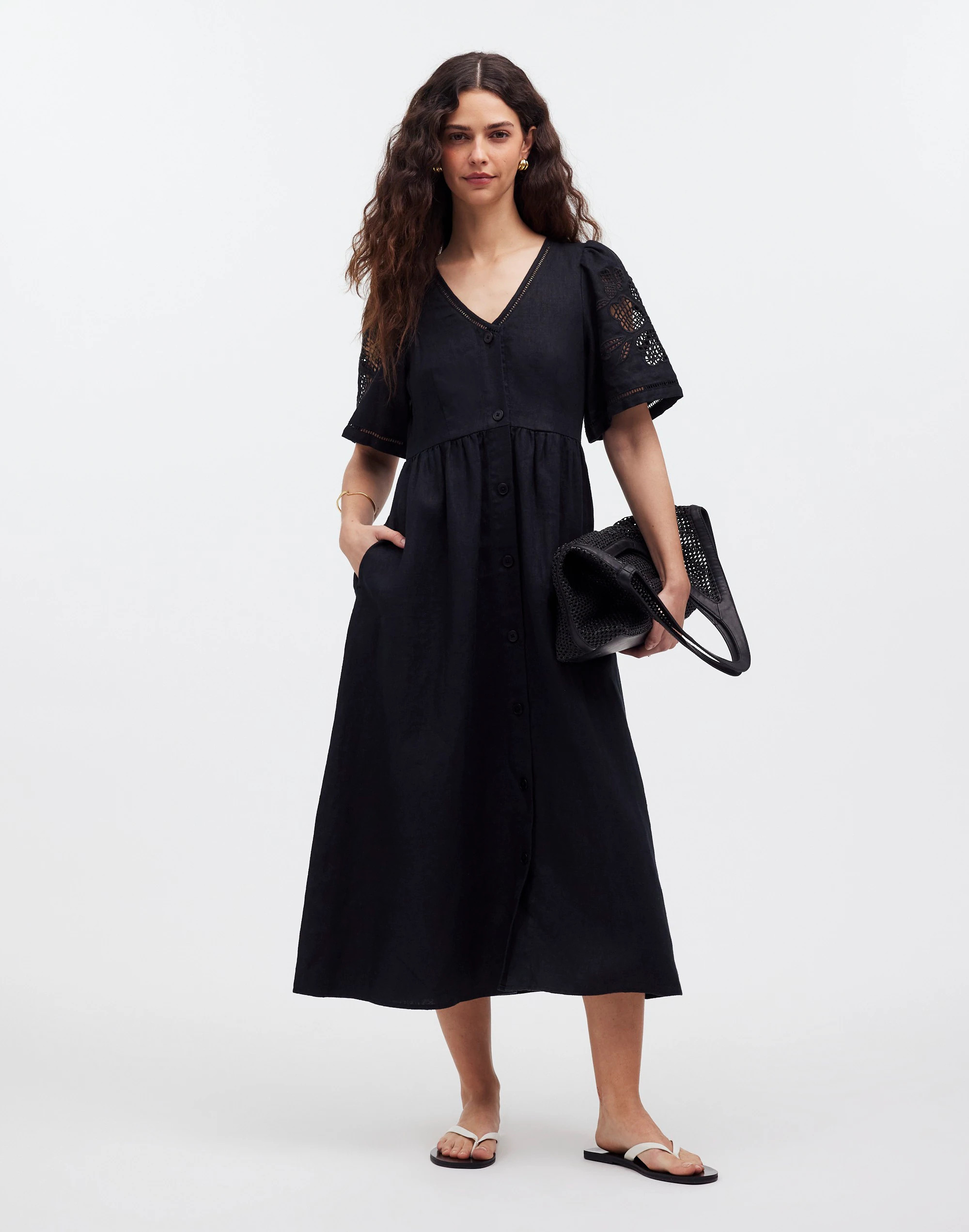 Cassie Button-Front Midi Dress in Embroidered Linen | Madewell